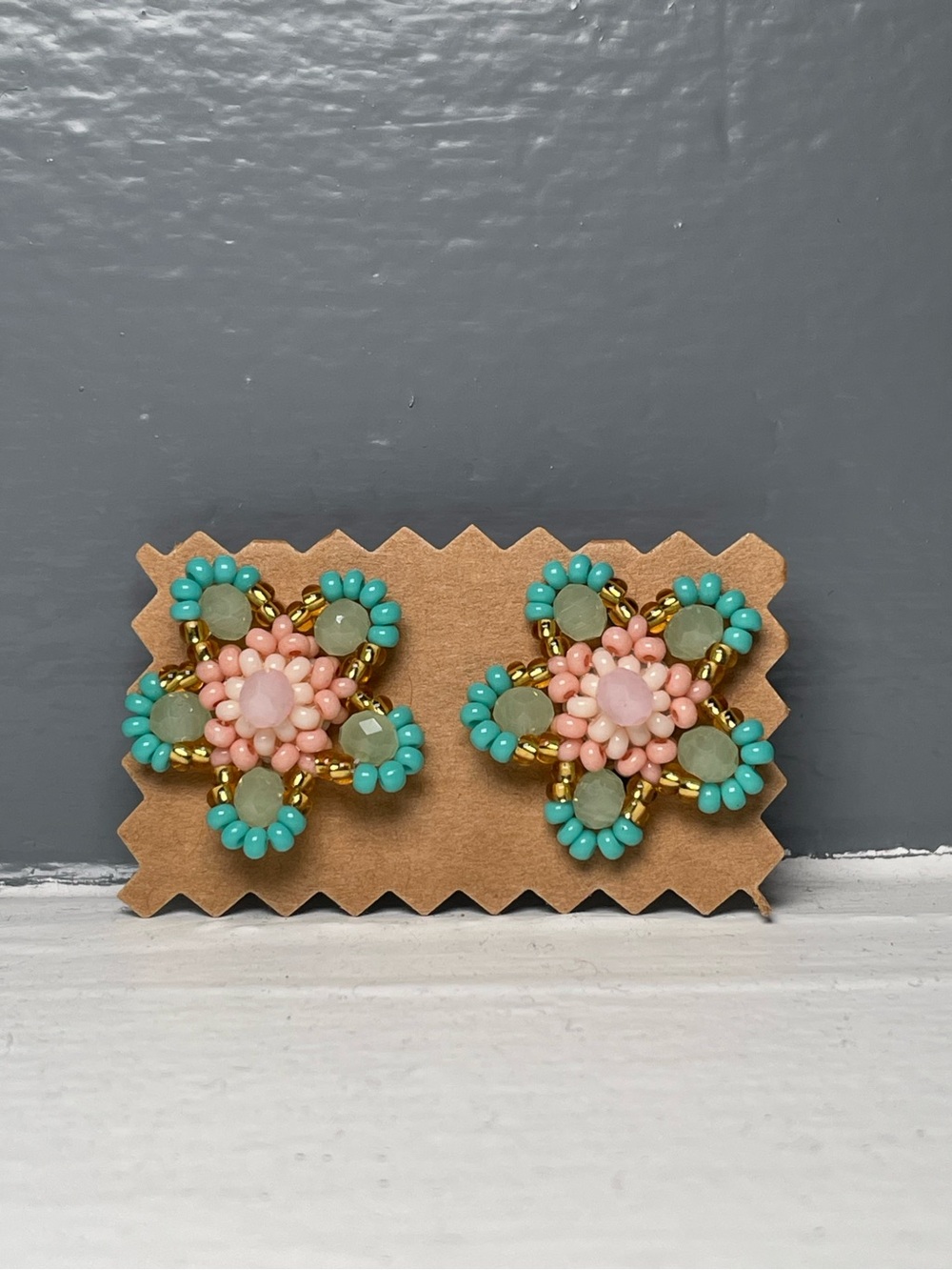 Huichol Beaded Floral Stud Earrings